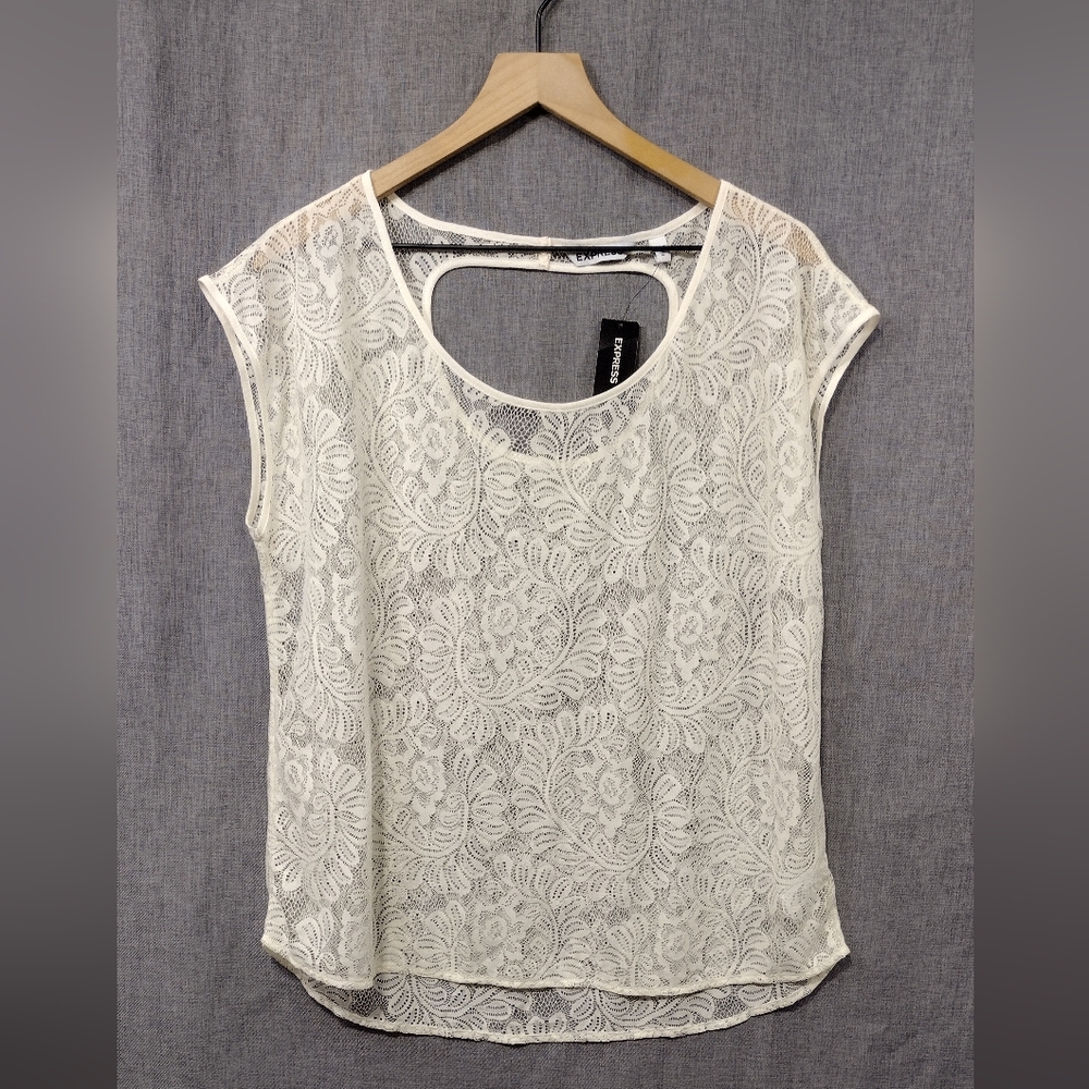 NWT Express Lace Top Women's M Cream Artsy Retro 90s Y2K Minimalist Casual Comfy